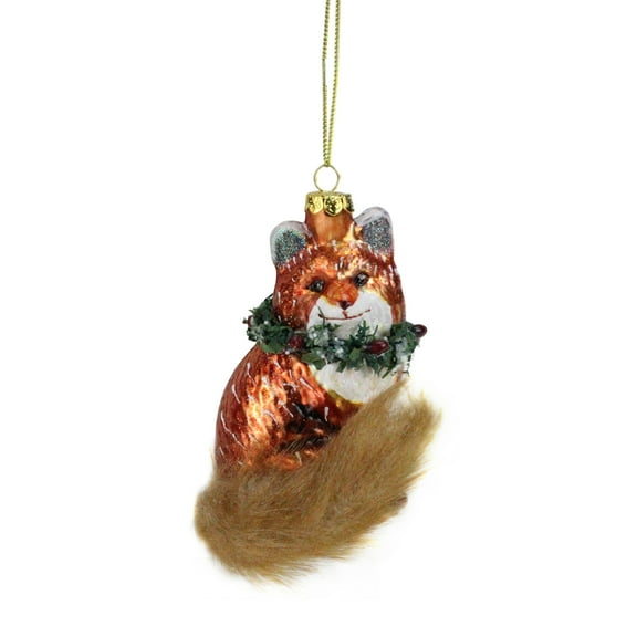 Northlight 4.5" Fox with Faux Fur Tail and Wreath Christmas Ornament - Brown