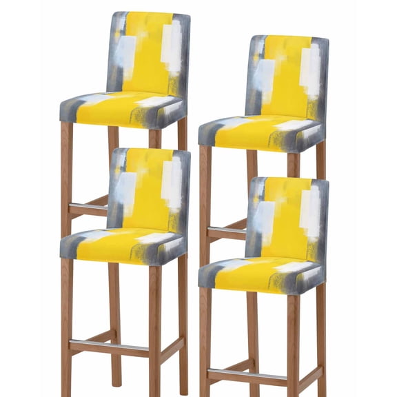 Yellow Grey Bar Stool Covers Set of 4, Oil Painted Modern Abstract Vintage Stretch Washable Bar Chair Covers with Backs, Removable Pub Counter Height Chair Cover for Kitchen Dining Room Cafe