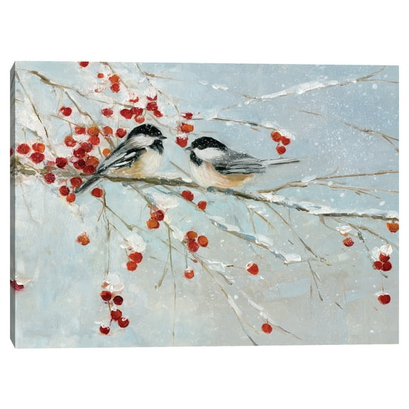 Chickadees in Winter by Sally Swatland Canvas Art Print