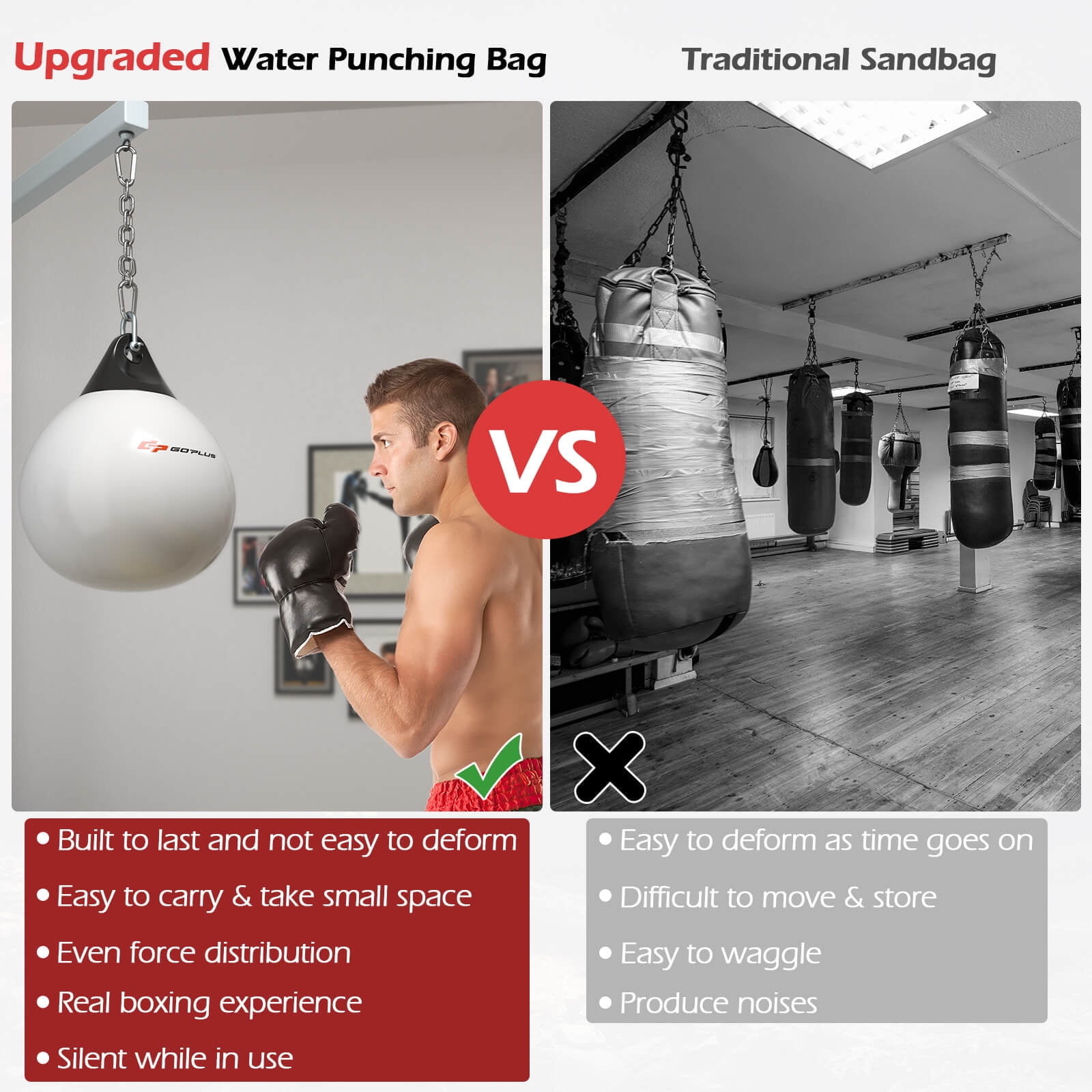 Goplus Water Punching Bag 21" 180 Pound Heavy Punching Bag with Adjustable Metal Chain White