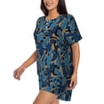 thumbnail image 2 of Bingfone Blue Leaves A Print Pajamas Sets for Women Soft Short-Sleeved Pjs with Lounge Shorts Two Piece Sleepwear, 2 of 8