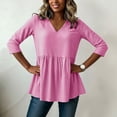 thumbnail image 5 of Tbopshirt Womens Blouses Summer Tops for Women Stripe Round Neck Three Quarter Sleeve 3/4 Sleeve T-shirt Loose,Pink, 5 of 6