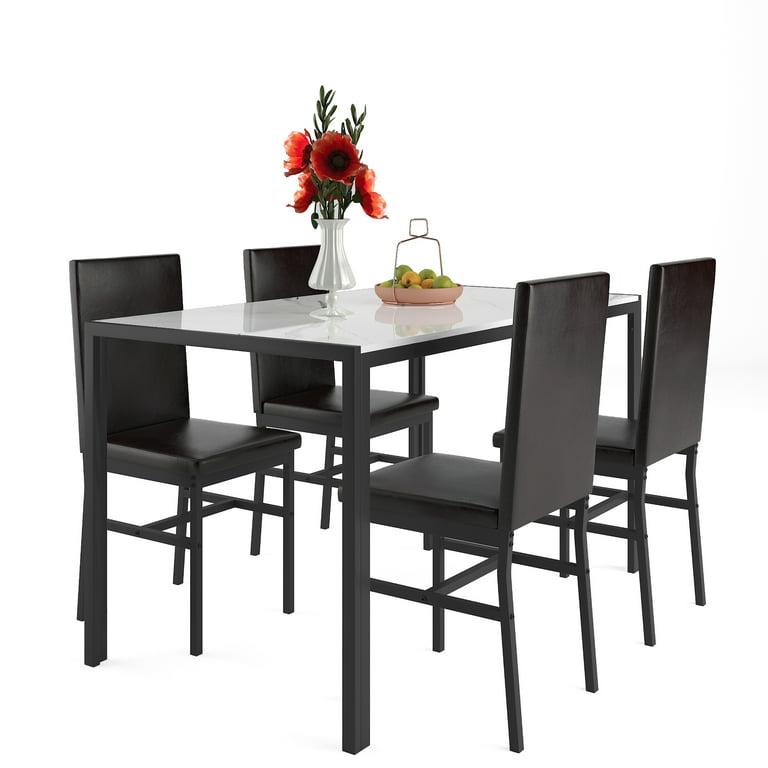 SYNGAR 5 Piece Dining Set, Modern Dining Table and Chairs Set for 4,  Kitchen Dining Table Set with Faux Marble Tabletop & 4 PU Leather  Upholstered