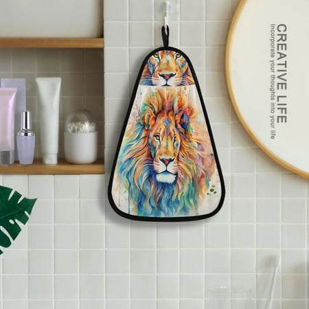 

Lion Head Colorful Hanging Towel Kitchen Hand Towel Bathroom Absorbent Towel Machine Washable Quick Dry Dishcloths