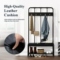 thumbnail image 4 of Allewie Coat Rack Shoe Bench, Freestanding Hall Tree, Entryway Bench with Storage Shelves, Upholstered Sponge-Padded Seat, Black, 4 of 7