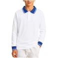 thumbnail image 2 of Crunowin Boys School Uniform Polo Cotton Shirt Long Sleeve Autumn Collared Casual Kids Base Layer Top Navy Size 3T, 2 of 6