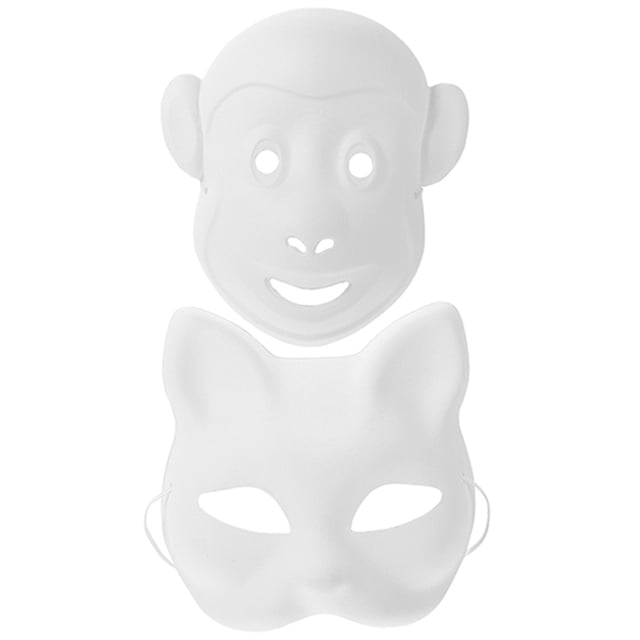 Shisuyan 2Pcs DIY Blank Cat Monkey Mask Hand-Painted DIY Mask Unpainted White Graffiti Face Mask