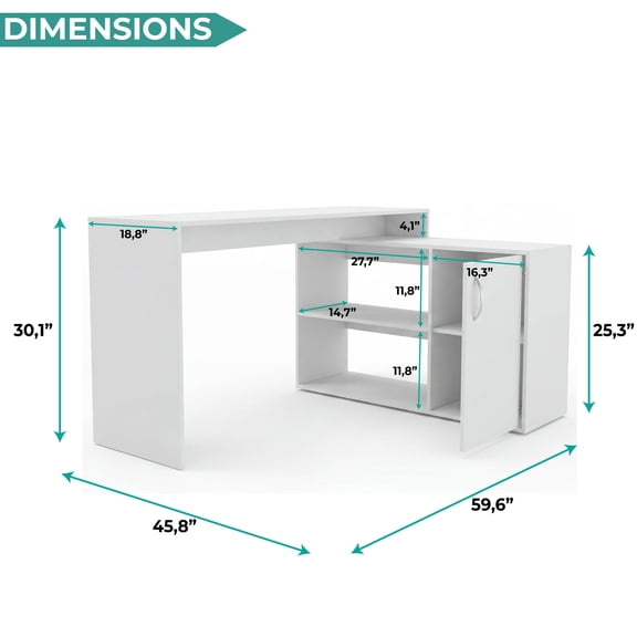 TUHOME Axis L Shaped Desk, 59.6" Corner Computer Desk for Home Office with Storage Cabinet