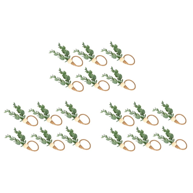 Servilleteros de Eucalipto de 18 Piezas Cuentas de Madera Hechas Una Mano Decoración del Hogar Servilleteros de Vegetación de Imitación para Bodas, Fiestas, Etc.