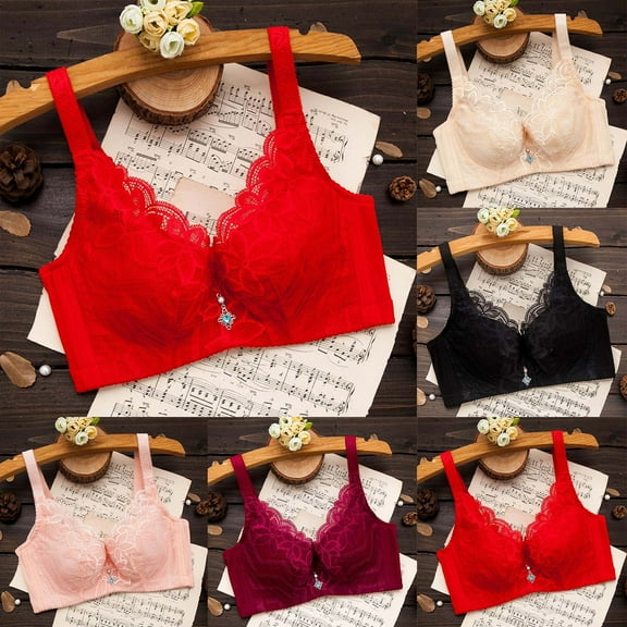 Fashion SMihono Womens Underwire Bras Supportive Push up Lace Floral Thin Bra Scalloped Unlined Plus Size Full Coverage Bras Wine 34/75C