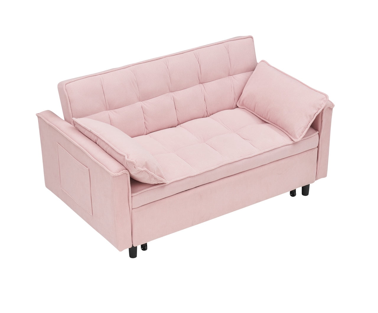 54.3" Corduroy Modular Sectional Sleeper Sofa,Loveseat with Pull Out Bed, Pink – Space-Saving Couch for Living Room, Guest Bed, Apartment