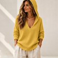 thumbnail image 6 of TZZQ V Neck Hooded Sweaters for Women Oversized Long Sleeve Chunky Knit Pullover Sweaters Soft Cozy Lightweight Warm Fall Winter Jumpers Cute Casual Streetwear Knitted Crochet Hoodies Yellow S, 6 of 9