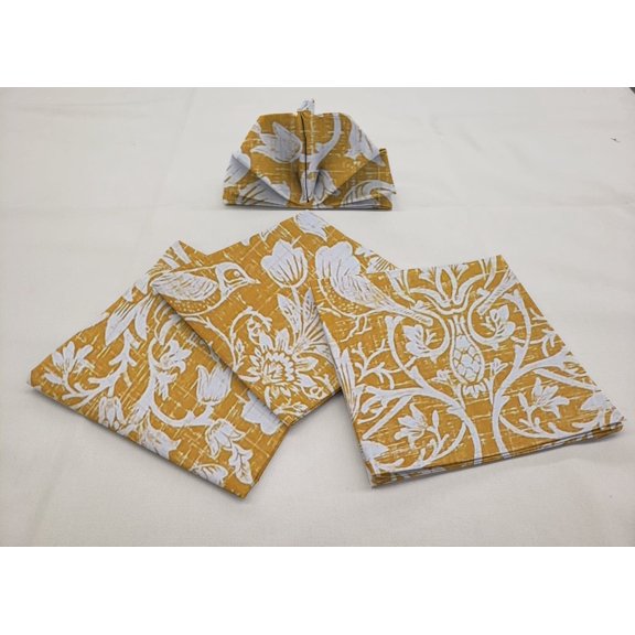Gold Floral Damask Cloth Napkins (Set of 8)