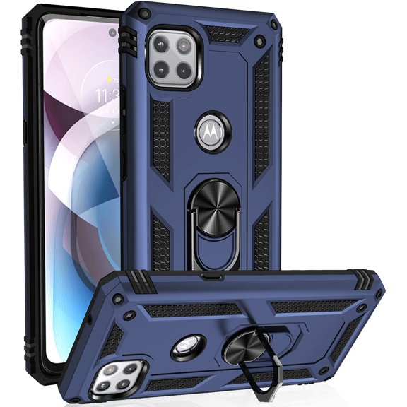 Grade Drop Impact for Moto One 5G Ace Case Motorola One 5G Ace G 5G Case 360 Metal Rotating Ring Kickstand Holder  Heavy Duty Shockproof Case for One 5G Ace Phone Case (Blue)