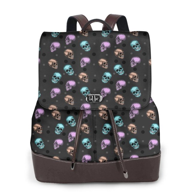 Fotbe purple cyan brown Skull Mochila Bolso con Estampado para Mujer, Mochila Antirrobo de Nylon Impermeable, Bolsa Ligera de Hombro