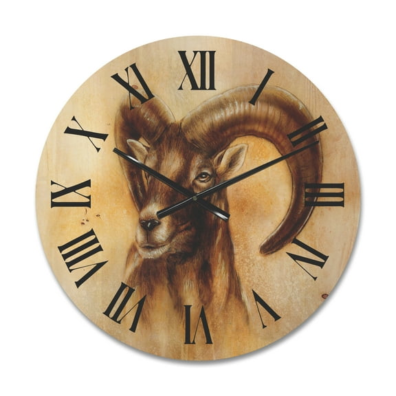 Designart 'Abstract Portrait of Wild Ram With Mighty Horns I' Modern Wood Wall Clock