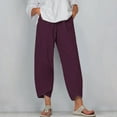 thumbnail image 2 of Diufon Womens Plus Size Pants Solid Color Wide Leg Pants Casual Linen Capris Pants with Pockets, 2 of 5