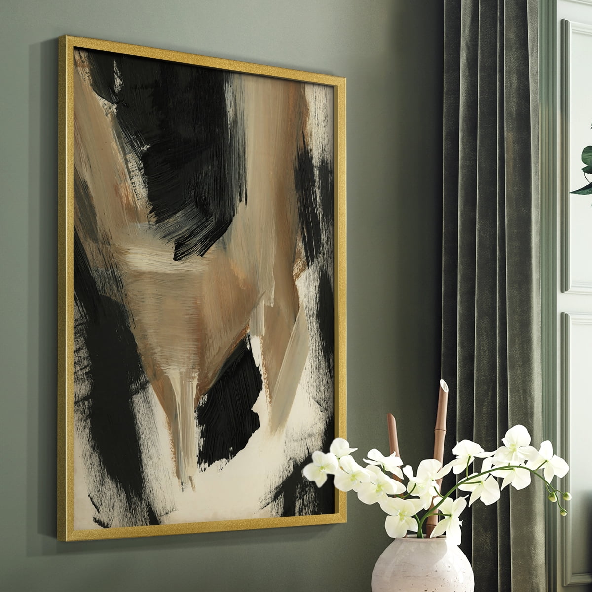 Baked Paintstrokes II Framed Print in Gold Solid Wood Framed Print No Nail Hanging