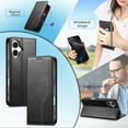 thumbnail image 4 of Allytechgroup Wallet Case for Apple iPhone 15 Pro Max, Rugged TPU Faux Leather Flip Cover with Shock-Absorbent Protection, Card & Cash Slots, Stand Holder, Anti-Scratch Wrist Strap Design, Black, 4 of 12