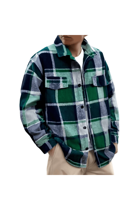 Men's Flannel Shirts Button-Down Plaid Shirt Long Sleeve Collared Jacket, Casual Fashion Shacket for Relaxed and Retro Styling, Soft and Comfortable,Army Green S
