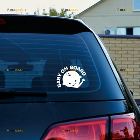 Baby On Board In Car Sticker Decal Vinyl Cute Kid - 2 Pack White 6" - For Car Truck Van Bumper No Background Die-cut