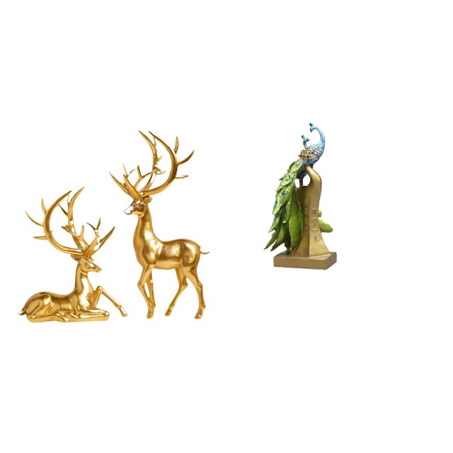 Elegante Colección De Esculturas De Resina De Ciervos Y Pavos Reales Para Centro De Mesa De Sala De Estar, Figuras Decorativas Y Adorno De Mesa De Oficina.