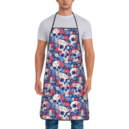 

Aprons for Men Women - daisy Skull red flower Cooking Kitchen Apron Chef Apron Waterproof Apron for Painting Pottery Baking BBQ Gardening Salon Gift For women Men