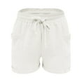 thumbnail image 4 of Audhol Comfy Shorts for Women, Linen Shorts for Women High Waisted Wide Leg Drawstring Casual Summer Beach Shorts Plus Size Cute Flowy Shorts High Waist Shorts for Women White S, 4 of 4
