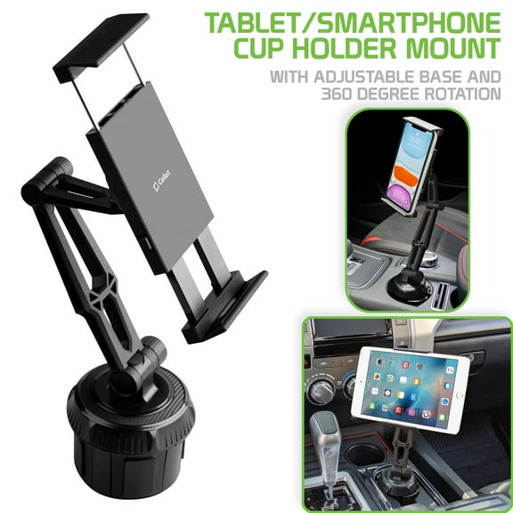 Cellet Heavy Duty Tablet & Smartphone Cup Holder Car Mount with 360-Degree Rotation and Adjustable Base
