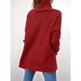 thumbnail image 6 of Women'S Turtle-Neck Oversized Sweaters Long Batwing Sleeve Spilt Hem Tunic Pullover Knit Tops Wine Red XXL, 6 of 7
