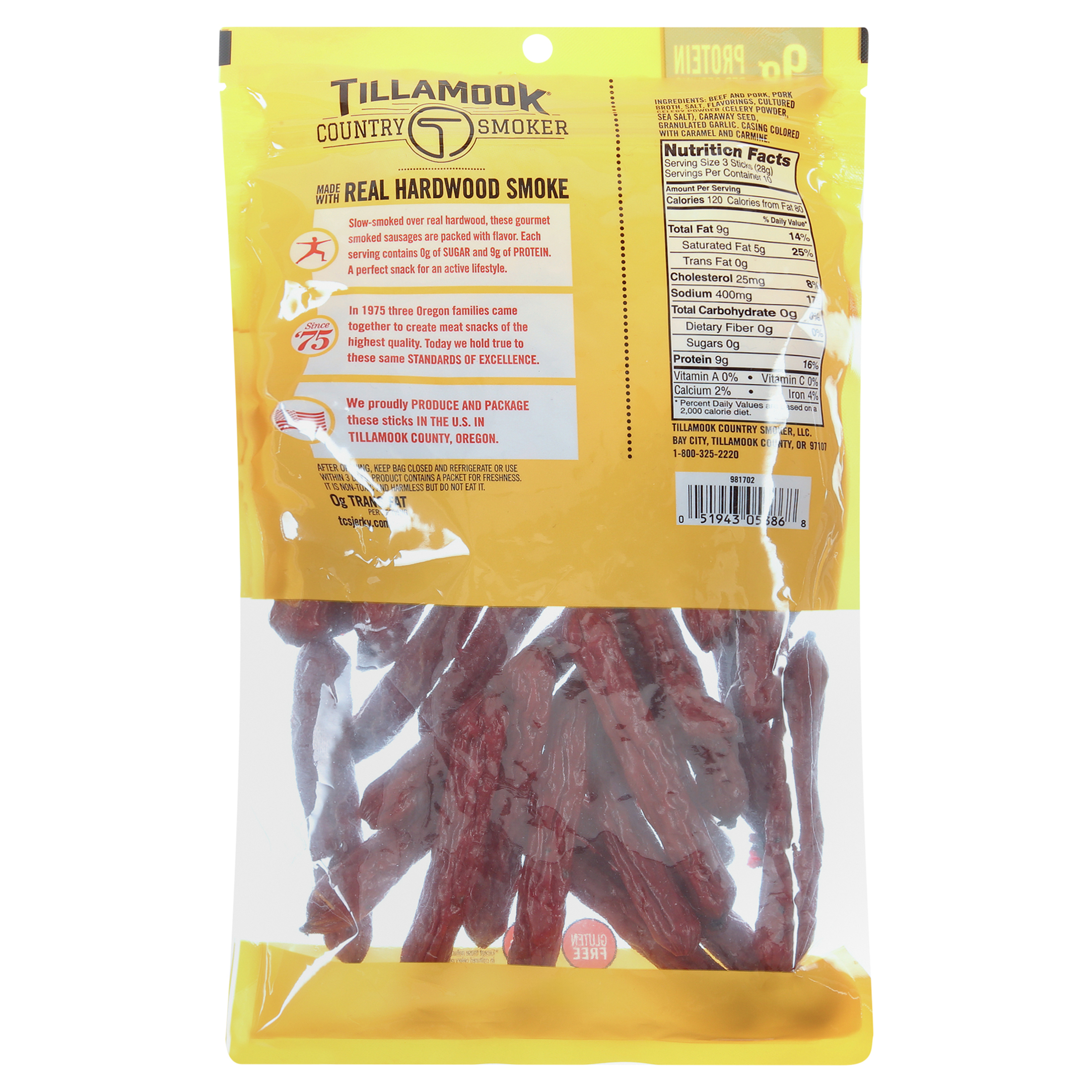 Tillamook Country Smoker Zero Sugar Original Smoked Sausages, Keto Friendly, 10 oz Fresh Bag