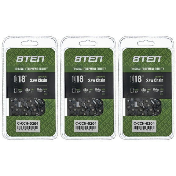 8TEN Semi Chisel Chainsaw Chain 18 inch .058 .325 64DL 3 Pack 810-CCC2426H