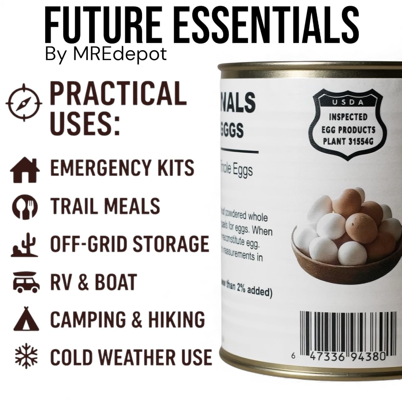 Full Case Future Essentials Powdered Whole Eggs, 8 oz #2.5 Can (12-Pack) – 100% Real Eggs, 10-Year Shelf Life, Emergency Food Storage, No Refrigeration, Made in USA