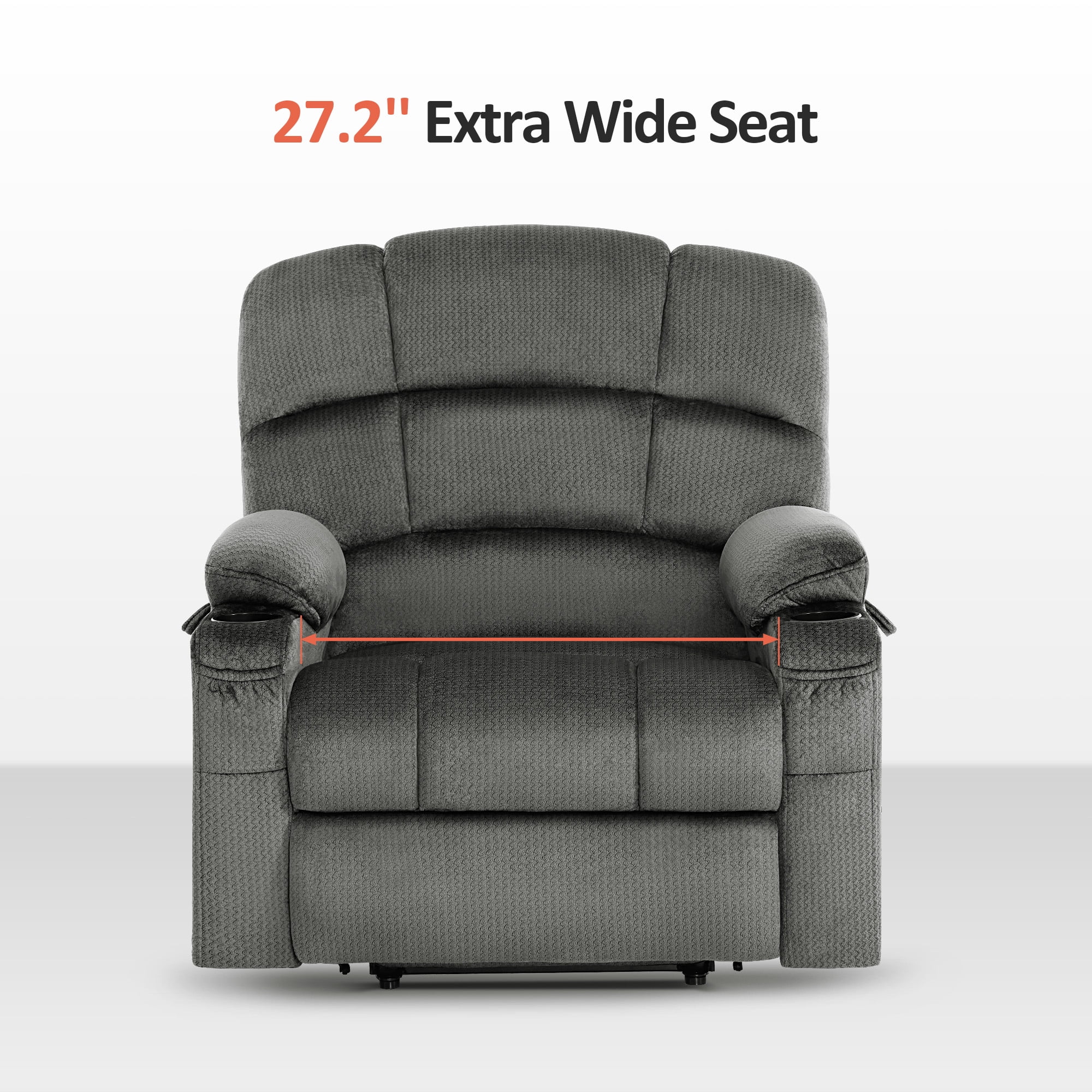 MCombo Oversized Lay Flat Power Lift Recliner with 27.2'' Wide Seat for Bariatric Elderly, Infinite Position, Fabric(Medium-Wide, Grey)