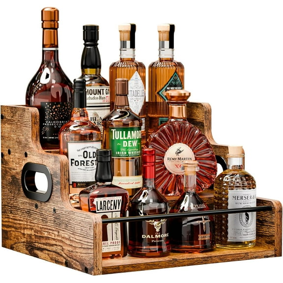 Xrg Liquor Bottle Display Shelf, Coffee Syrup Rack Organizer, 3 Step Countertop Liquor Wine Rack, mini bar,liquor cabinet, Home Retro Bar Shelf Stand for Liquor Whiskey, Spirits