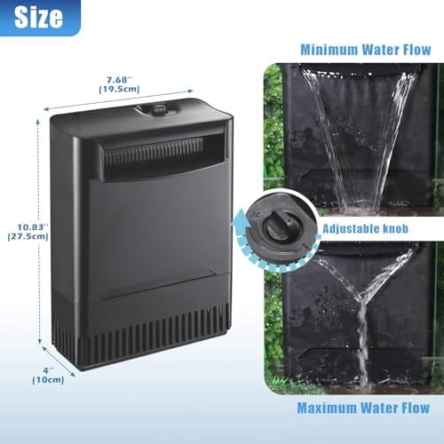 290GPH Turtle Tank Filter for 20-85 Gallon, Turtle Filter Low Water Level Available and Flow Adjustable, Turtle Water Filter for Shrimps Amphibians Turtle Tank Saltwater Freshwater Crystal Clear