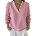 thumbnail image 3 of Women's Fashion Long Sleeve Solid Color Pullover Knitted Sweater, Cozy and Stylish, Great for Casual Wear and Seasonal Outfits,Pink,L, 3 of 5