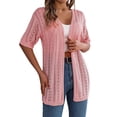 thumbnail image 3 of Casual Summer Tops with Lightweight Fabric and Open Front Cuts Showcasing Textured Knits in Soft Hues for Hot Weather Office Commutes Shopping Trips Coffee Shop Visits Pink S, 3 of 7