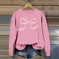 thumbnail image 4 of Fiaer Woman Sweatshirts Trendy Crew Neck Bow Graphic Long Sleeve Pullover Oversized Baggy Fit Casual Solid Comfort Tops Pink XXXL, 4 of 5