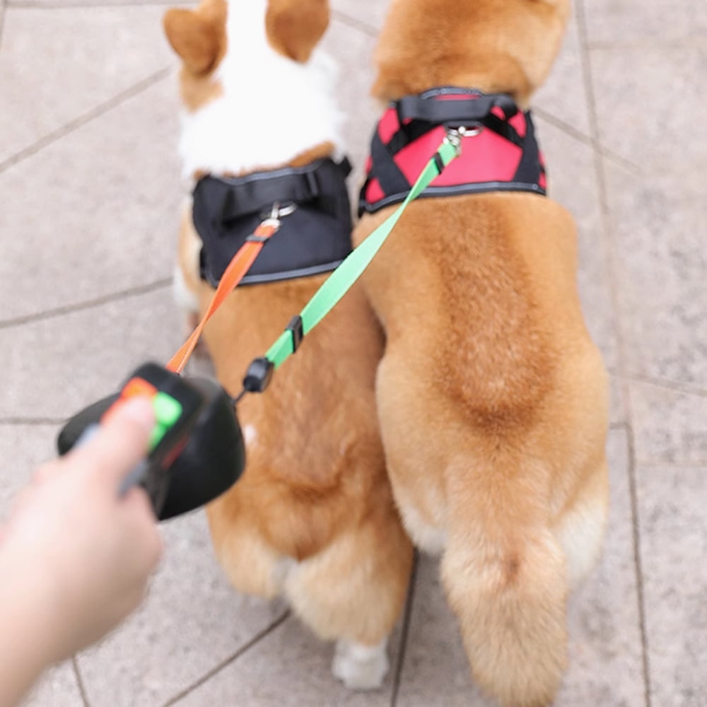 Two Dog Retractable Leash, 360° Rotate 10ft Multifunctional Dual Dog Leash, Separated Brake/Pause & Return Button, Strong Cord and Reflective Nylon Tape, 2 Dogs Up to 110 lbs Each, Black