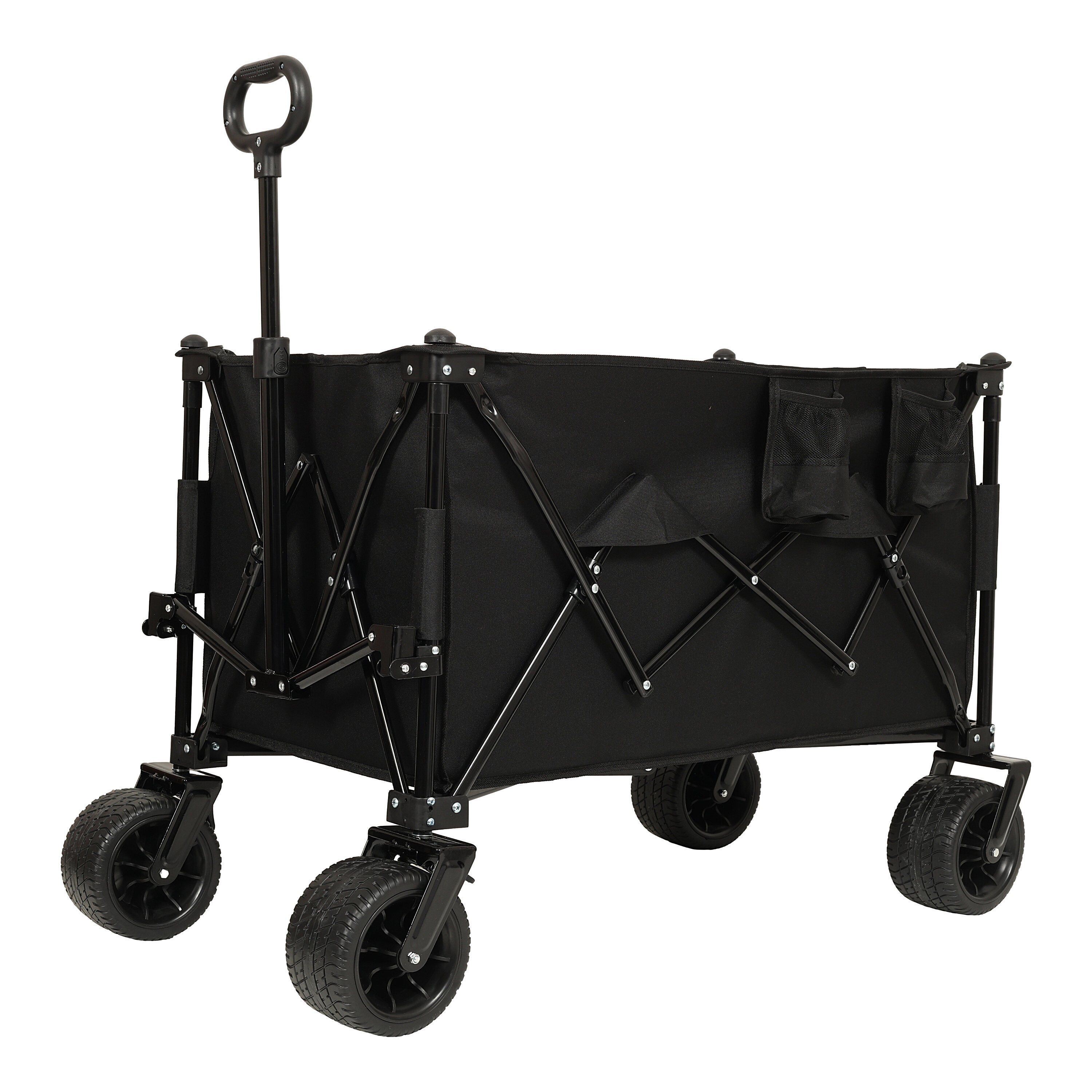 Folding Garden Carts Collapsible Foldable Extended Wagon,480lbs Weight Capacity, Heavy Duty Folding Utility Garden Cart with Big All-Terrain Beach Wheels & Drink Holders,Side Pocket and Brakes, Black