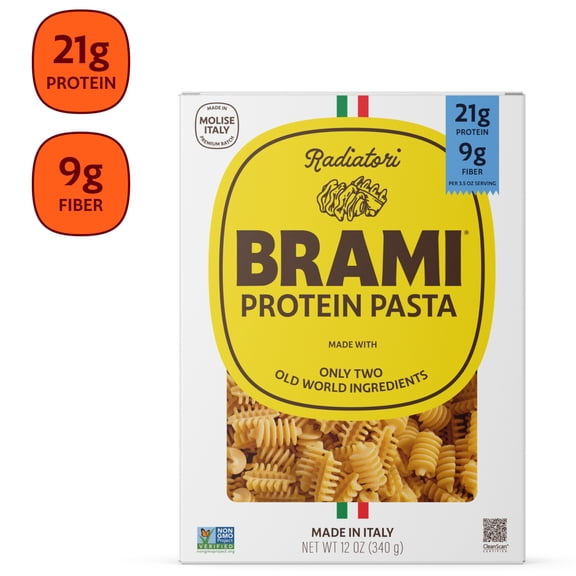 Brami Radiatori High Protein Pasta, 21g Protein, High Fiber, Shelf-Stable Noodles, 12 oz Box