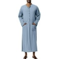 thumbnail image 1 of xiaxaixu Men Robe, Long Sleeve Kaftan Button Closure Solid Color Slit Lightweight Thobe Arabic Clothes, 1 of 9