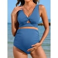 thumbnail image 3 of Sociala Maternity Swimsuit Twist Cutout Front Two Piece Bathing Suit Swimwear High Waist Pregnancy Bikini Sets, 3 of 6