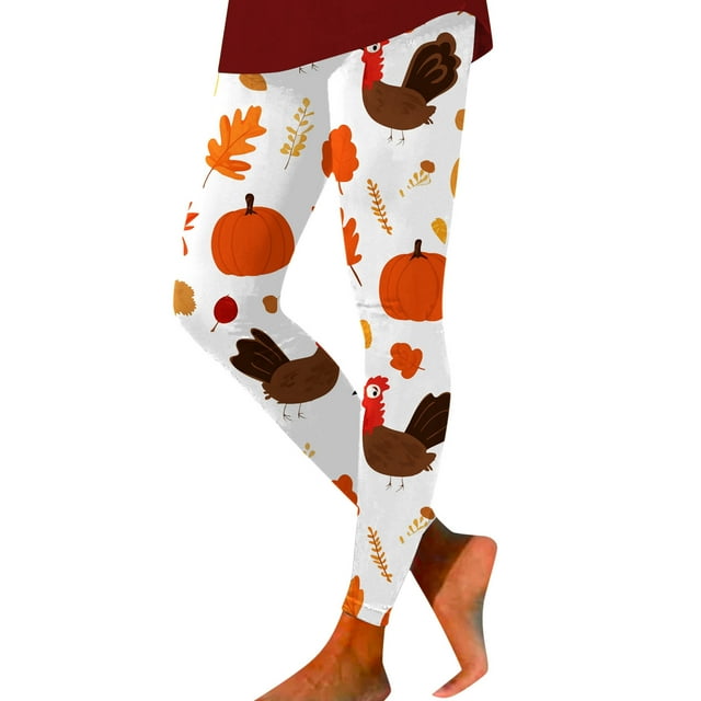 GDREDA Leggings de Fête Graphiques Amusants pour Femmes de l\'Action de Grâce Blancs,P