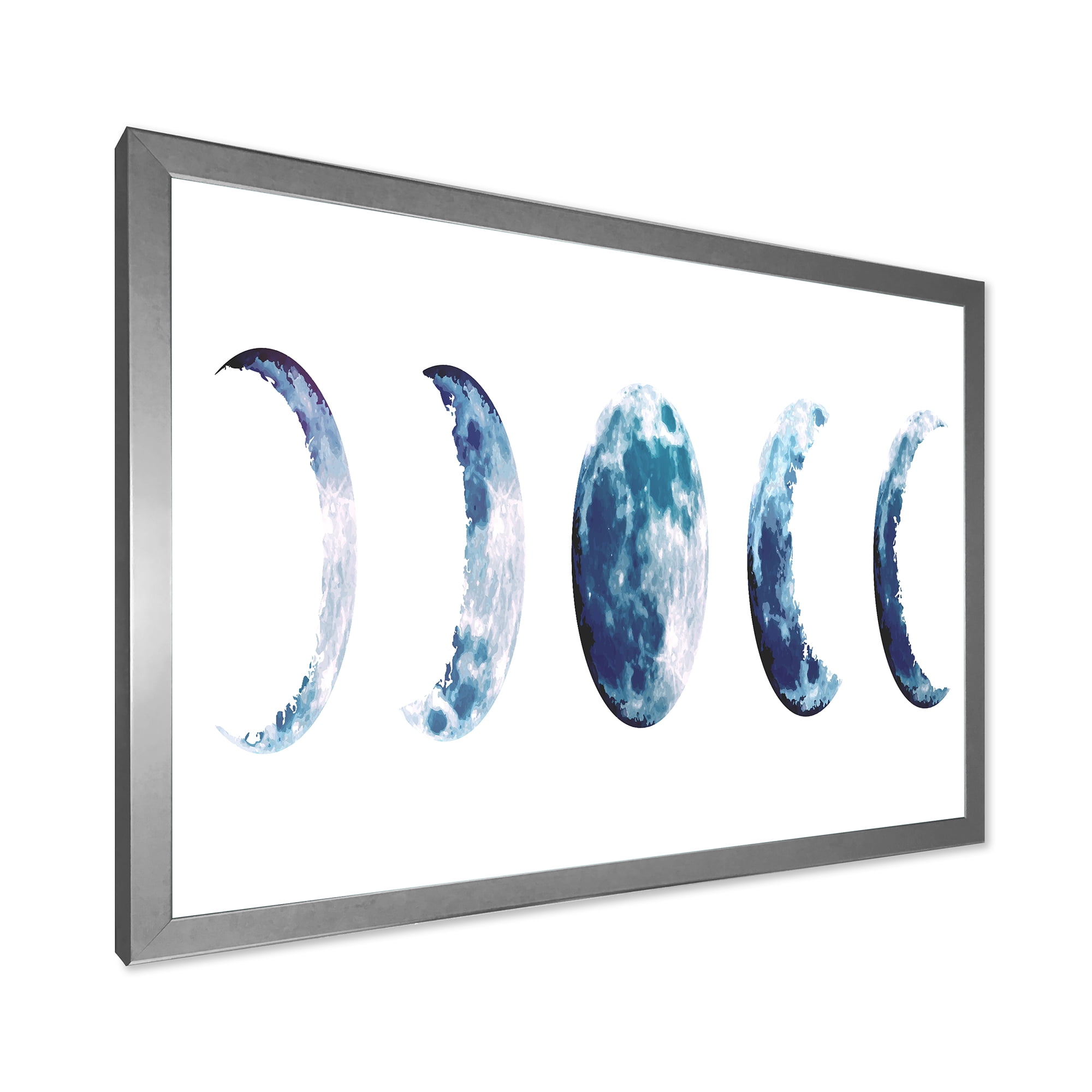 Designart 'Magic Blue Moon Phases On White' Bohemian & Eclectic Framed Art Print