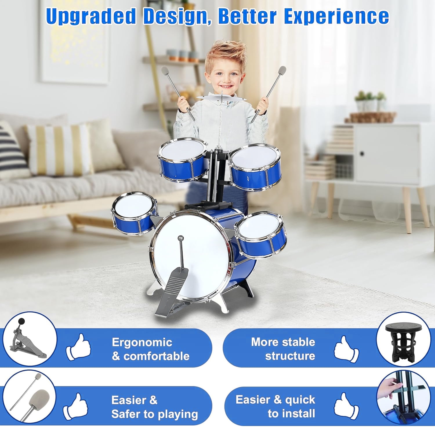 Kids Drum Set for 3-7 Year Old, Jazz Rock Drum Toddler Toy, Musical Instrument Toys for Boys Girls Birthday Christmas Gifts