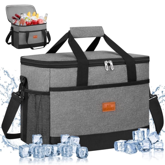 48 Can Camping Cooler Bag, Soft Sided Cooler Bag, Insulated Ice Chest, 100% Leakproof and Portable Lunch Cooler Bags Travel Beach Trip Camping Picnic Coolers for Outdoor Activities, Gray