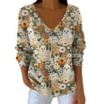 thumbnail image 1 of NMMUED Chandail d'Halloween pour Femmes Hauts d'Automne pour Femmes Chandails Citrouille pour Femmes Hauts à Manches Longues Chandail Raglan pour Femmes Tunique d'Halloween Chandails Tête de Mort pour Femmes Kaki 3TG, 1 of 4