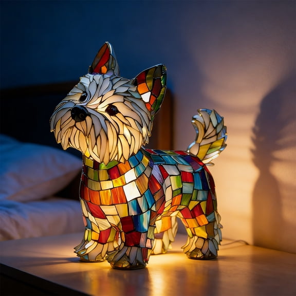 Lilixerw Rainbow Stained Glass Dog Night Light,USB Powered LED Pup Lamp,Handcrafted Resin Dog Table Lamp for Bedroom,Desk,Cute Decor Gift for Dog Lovers,6.7 Inch